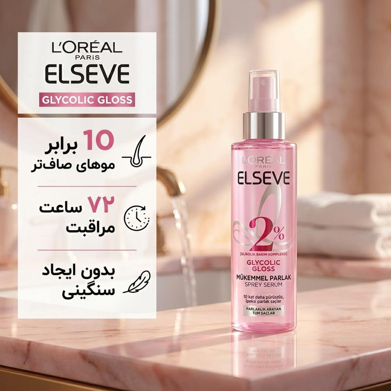 اسپری مو لورآل مدل GLYCOLIC GLOSS مناسب برای انواع مو حجم 150 میلیلیتر