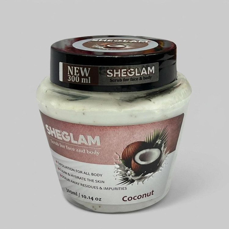 اسکراب لایه بردار صورت و بدن شیگلم مدل نارگیل مناسب برای انواع پوست حجم 300 میلی لیتر
