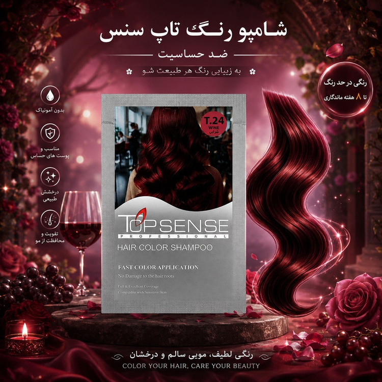 شامپو رنگ مو تاپ سنس مدل Fast-T.24 رنگ شرابی حجم ۱۰۰ میلیلیتر