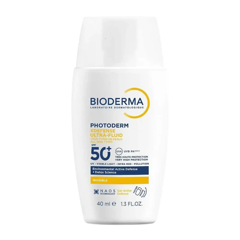 فلوئید ضد آفتاب بی‌رنگ دست، صورت بایودرما SPF 50 ++++PA مدل Photoderm XDefense Ultra-Invisible ‌محافظ در برابر اشعه UVA و UVB مناسب برای انواع پوست حجم 40 میلی‌لیتر