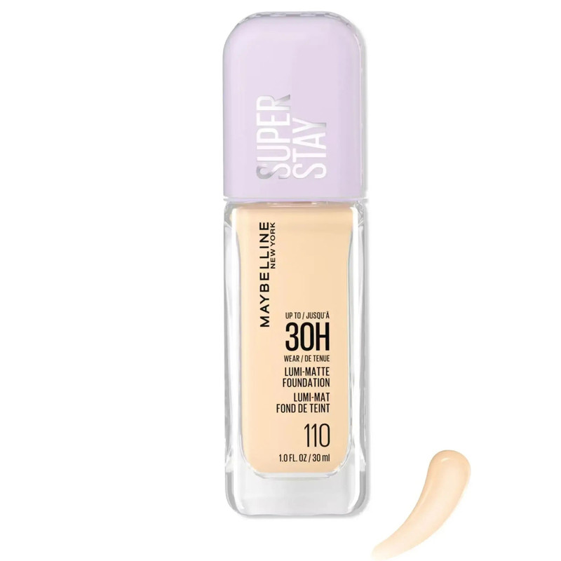 کرم پودر مایع مات میبلین SPF0 مدل Super Stay 30H Lumi-Matte شماره 110 مناسب برای انواع پوست حجم 30 میلی لیتر
