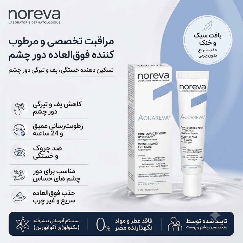 کرم دور چشم روز و شب نوروا مدل AQUAREVA حجم 15 میلیلیتر