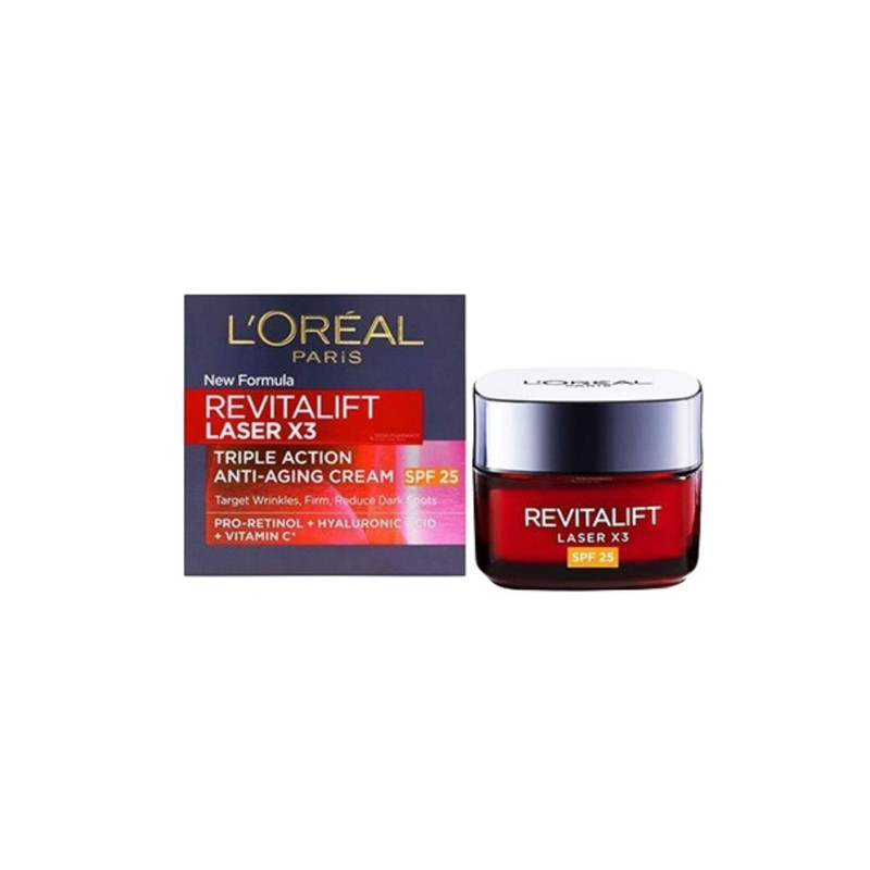 کرم روز ضد چروک و سفت کننده صورت لورآل مدل Revitalift Laser X3 Triple Action Anti Aging مناسب برای انواع پوست حجم 50 میلی لیتر