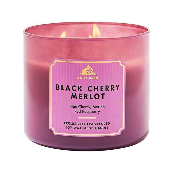 شمع لیوانی معطر وایت بارن مدل سه فیتیله Blackcherry merlot با رایحه گیلاس سیاه زمان اتمام 45 ساعت