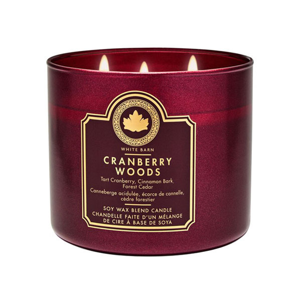 شمع لیوانی معطر وایت بارن مدل سه فیتیله Cranberry woods با رایحه کرن بری زمان اتمام 45 ساعت