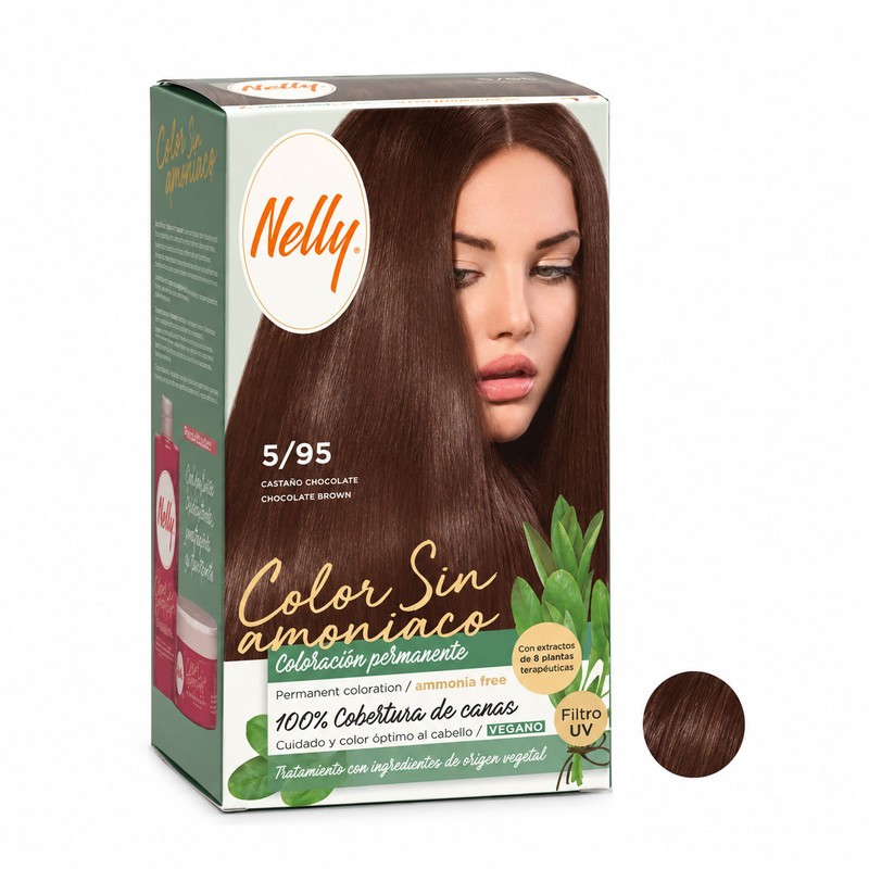 کیت رنگ مو نلی شماره 5.95مدل color sin ammoniaco حجم 50 میلی لیتر رنگ قهوه ای شکلاتی
