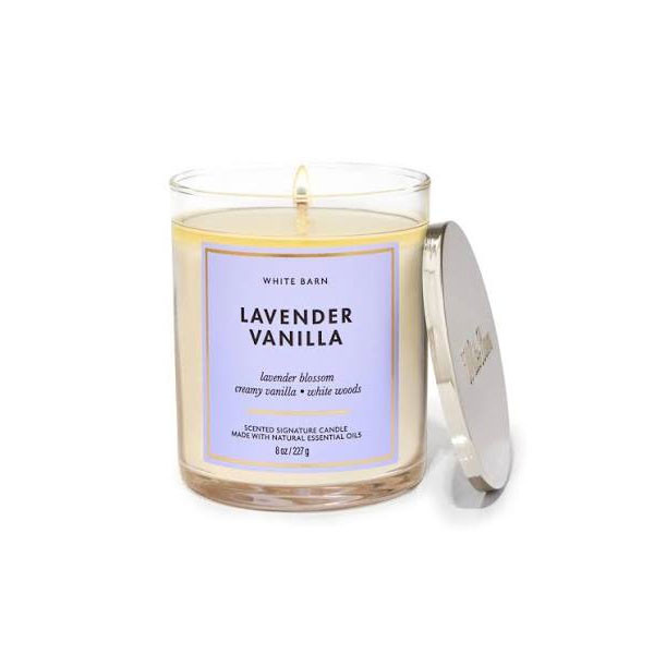 شمع لیوانی معطر وایت بارن مدل تک فیتیله با رایحه لوندر و وانیل زمان اتمام ۳۰ ساعت
