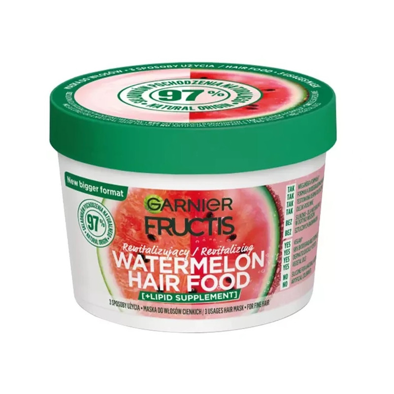 ماسک مو تقویت‌کننده و تغذیه کننده گارنیه مدل WATERMELON وگان و فاقد سیلیکون مناسب موهای خشک و کدر حجم 400 میلی‌لیتر