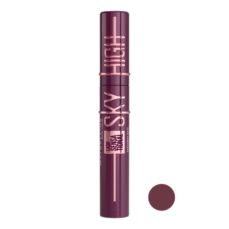 ریمل حجم دهنده و بلند کننده میبلین مدل Sky High Burgundy Haze شماره 01 رنگ زرشکی دودی